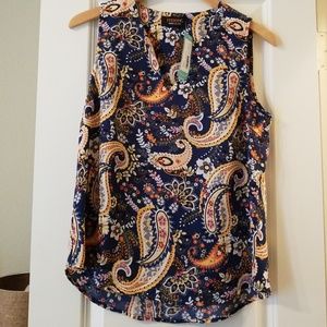 Paisley print split v neck blouse